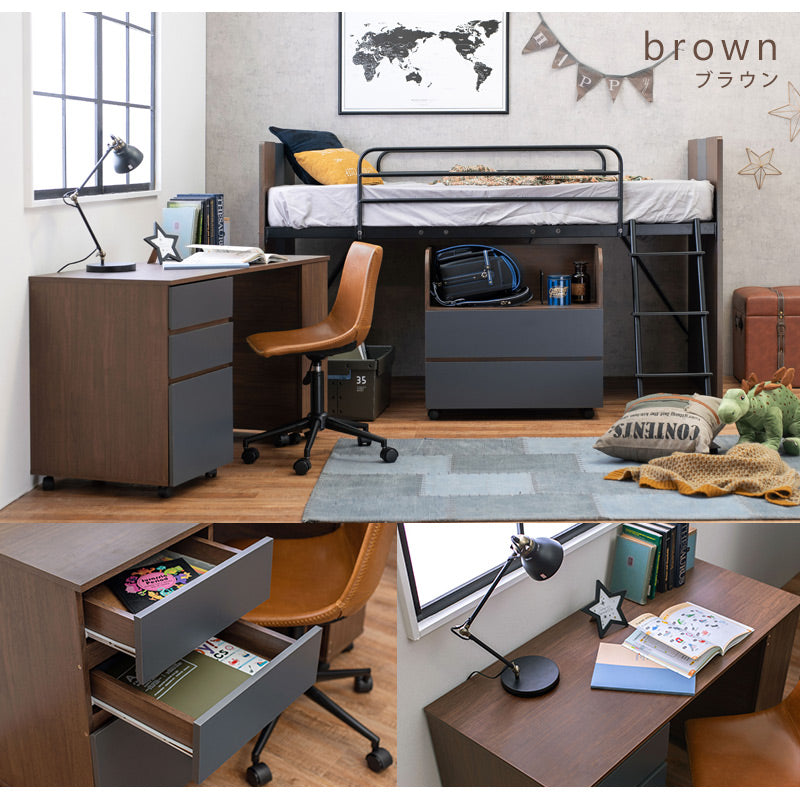 システムベッド 3点SET（ロフトベッド+デスク+ワゴン） [高さ120