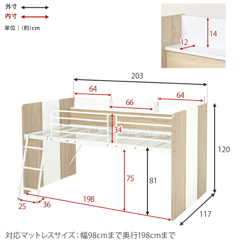 システムベッド 3点セット（宮棚つきロフトベッド+デスク+ワゴン） Favori