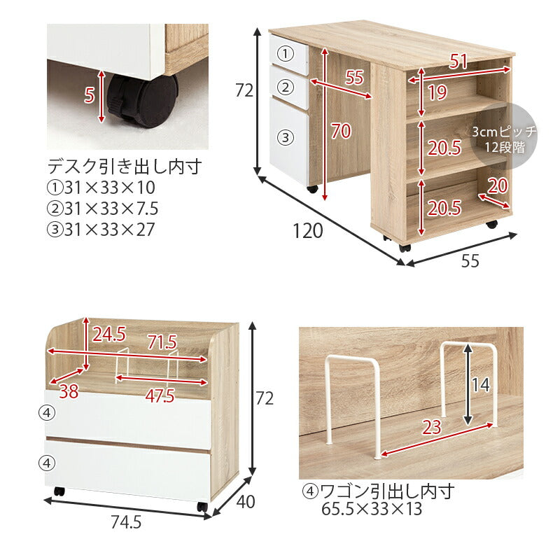 システムベッド 3点セット（宮棚つきロフトベッド+デスク+ワゴン） Favori