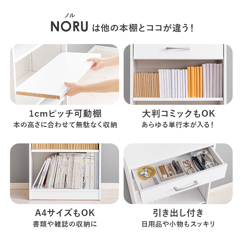 1cm刻みで調節できる本棚 幅60cm【NORU】ノル(本棚 大容量 省スペース おしゃれ コミック 本 収納 コミックラック 薄型 ブックラック 漫画収納 棚 コミック収納 コミック収納棚 推し活 推し活棚 収納棚 ラック 2列 可動棚 高さ調節 大量 収納棚 マンガ マンガ収納)