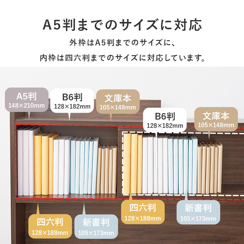 [幅98〜158cm][シングル～クイーン対応] 後付けヘッドボード コンセント付き 可動棚付き 本棚