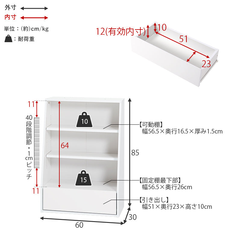 1cm刻みで調節できる本棚 幅60cm／ロータイプ【MORU】モル(本棚 大容量 省スペース おしゃれ コミック 本 収納 コミックラック 薄型 ブックラック 漫画収納 棚 コミック収納 コミック収納棚 推し活 推し活棚 収納棚 ラック 可動棚 高さ調節 大量 収納棚 マンガ マンガ収納)