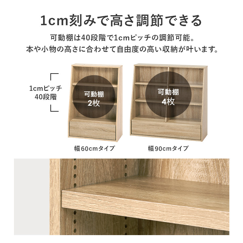 [幅60/90] 1cm刻みで調節できる本棚 ロータイプ MORU