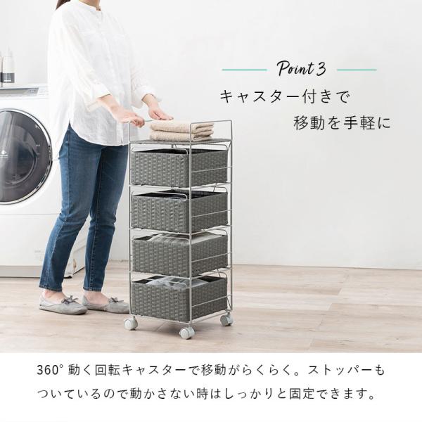ラタン調3段チェスト　ランドリー収納　キャスター付き　グレー　未使用 ランドリー収納 サニタリー収納 ラタン調 ランドリー 幅60cm