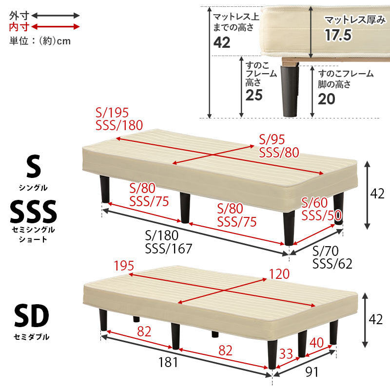 脚付きマットレスベッド ボンネルコイル [SSS/S/SD] | おしゃれな家具