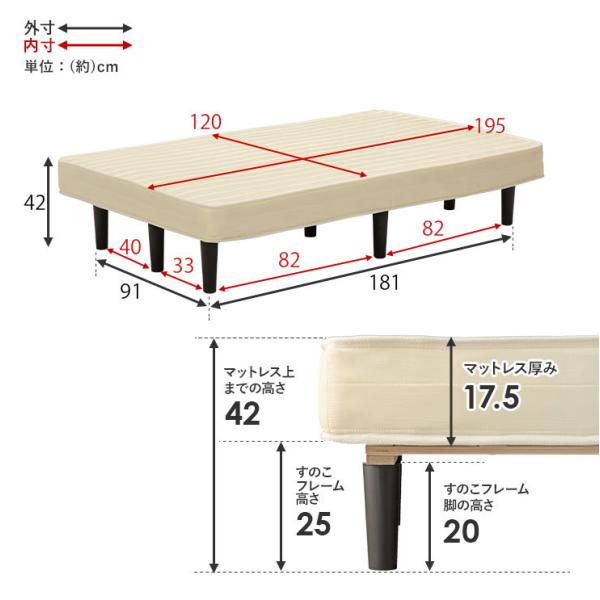脚付きマットレス セミダブル【ボンネルコイル】（マットレス 脚付き ベッド 足付き 脚付マット 脚付きマットレスベッド 脚付きベッド ボンネルコイルマットレス セミダブルベッド 圧縮梱包  一体型 コンパクト おしゃれ 組立 簡単）