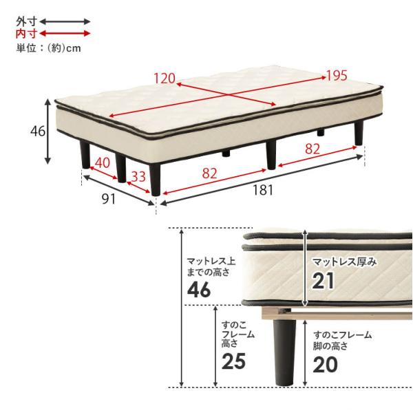 脚付きマットレス セミダブル【ピロートップ＆ポケットコイル】（マットレス 脚付き ベッド 足付き 脚付マット 脚付きマットレスベッド 脚付きベッド ポケットコイルマットレス セミダブルベッド 圧縮梱包  一体型 コンパクト おしゃれ 組立 簡単）