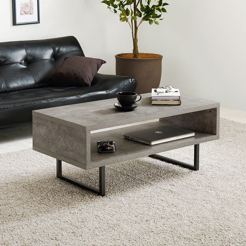 [幅90] コンクリート調 センターテーブル オープン収納付き CONCRETE
