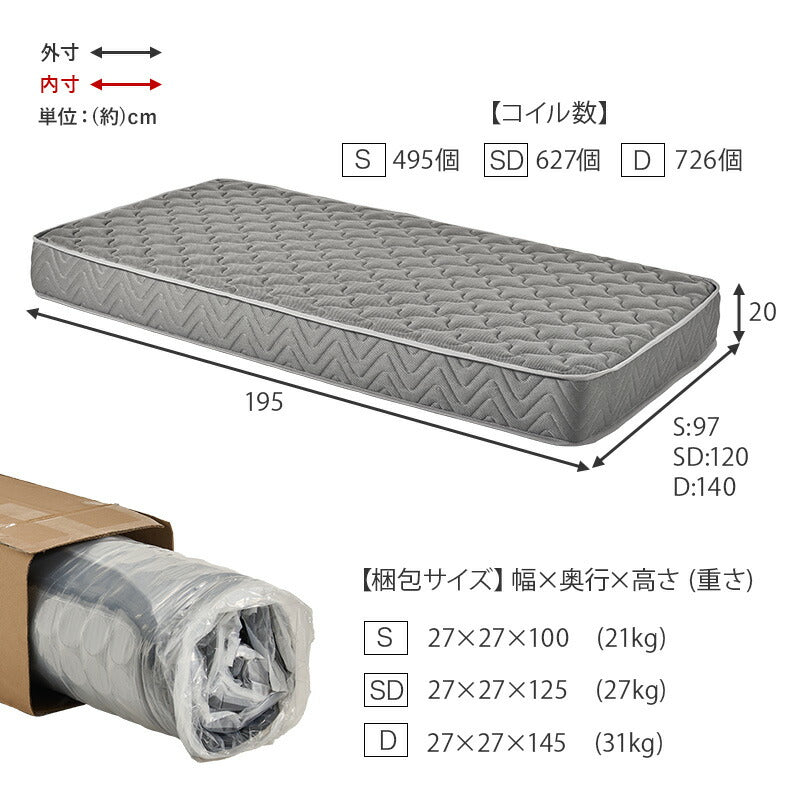 【新商品】[S/SD/D] 3Dメッシュ生地ポケットコイルマットレス Suu…