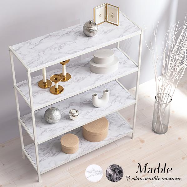 大理石調4段シェルフ【Marble】マーブル(シェルフ ラック 棚 おしゃれ 4段 オープンラック 白 黒 収納ラック ディスプレイラック スリム スチールラック 飾り棚 大理石柄 韓国インテリア 海外インテリア 店舗什器 陳列棚 収納 ディスプレイ シンプルインテリア)