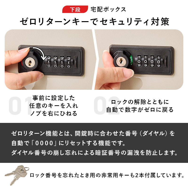 [幅45] 宅配ボックス ポスト一体型 ゼロリターンキー付き