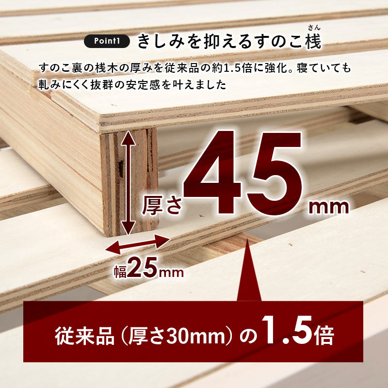 [シングル/セミダブル]頑丈すのこベッド 宮棚コンセント付き TOUGHNESS（フレーム単品orマットレスセット）