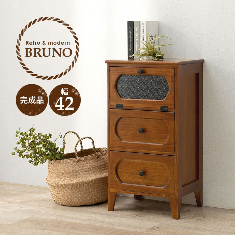 [幅42] レトロな花ガラスのチェスト フラップ扉タイプ 完成品 Bruno