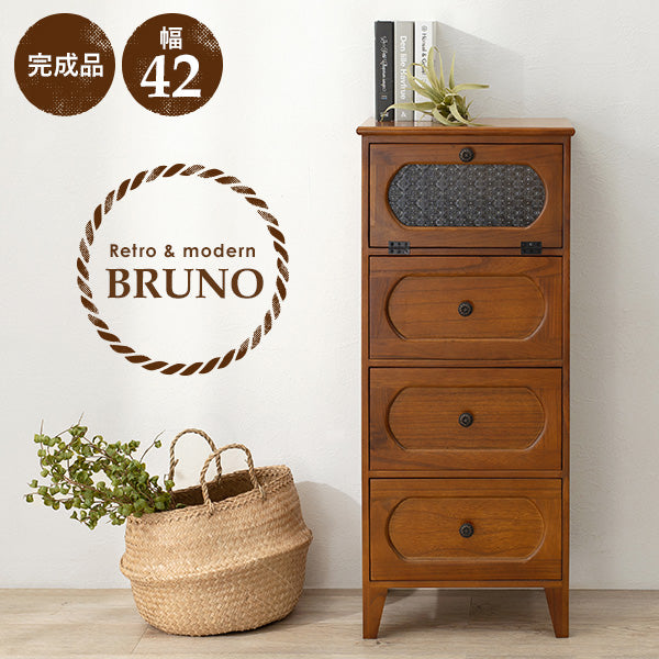 [幅42] レトロな花ガラスのチェスト フラップ扉タイプ 完成品 Bruno