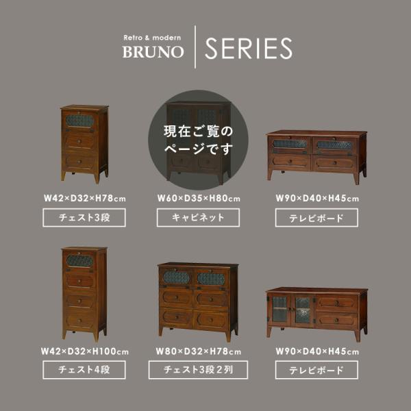 [幅60] レトロな花ガラスのチェスト 開き扉タイプ 完成品 Bruno