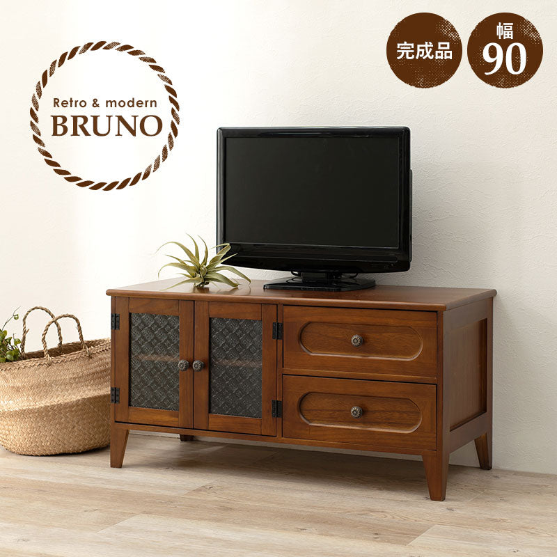 テレビ台 開き扉タイプ レトロな花ガラス [幅90] 完成品 Bruno