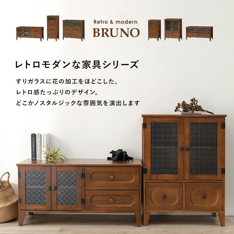 [幅90] レトロな花ガラスのテレビ台 開き扉タイプ 完成品 Bruno