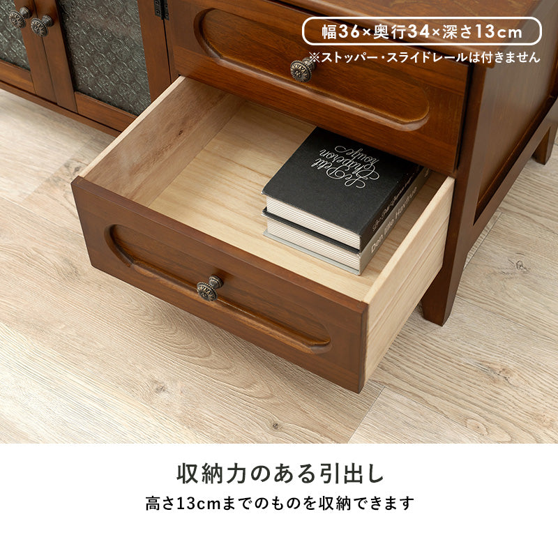 テレビ台 開き扉タイプ レトロな花ガラス [幅90] 完成品 Bruno