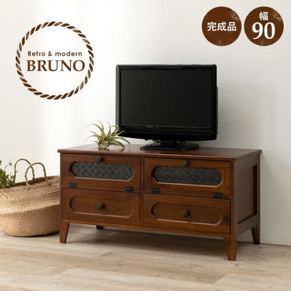 テレビボード テレビ台 レトロガラス テレビ台 開き扉タイプ レトロな花ガラス [幅90] 完成品 Bruno