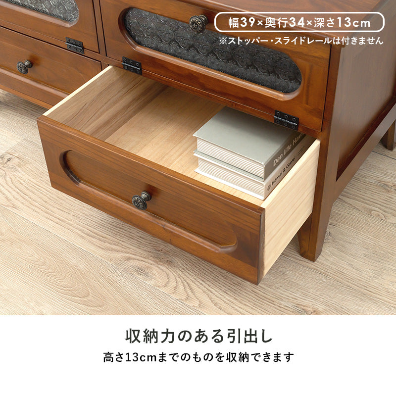 [幅90] レトロな花ガラスのテレビ台 フラップ扉タイプ 完成品 Bruno