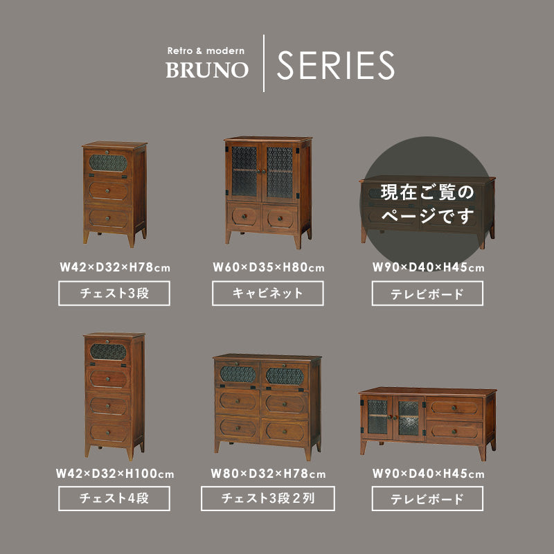 漆塗家具　アンティーク風　チェスト　飾り棚　テレビ台　キャビネット　収納　花柄 レトロな花ガラスのテレビ台 フラップ扉タイプ 完成品 Bruno [幅90