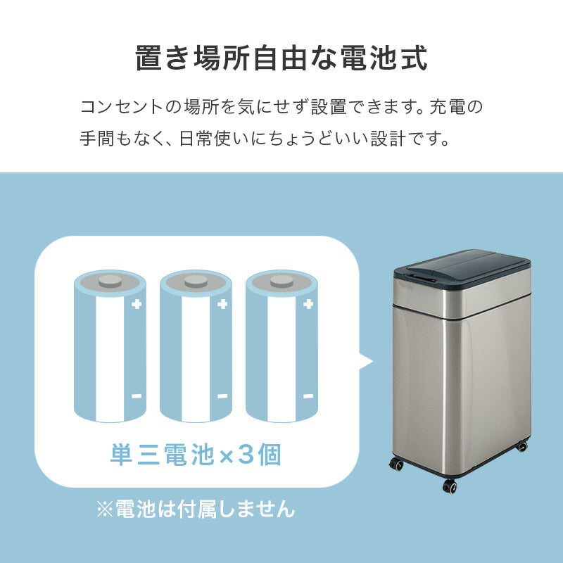 【新商品】[幅27.5] オゾン機能＆キャスター付き 自動開閉ゴミ箱 中央開閉式 ZONE