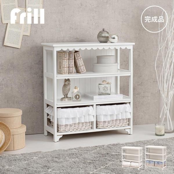 選べるチェスト幅70cm バスケット2個【Frill】フリル（チェスト 完成品 白 3段 かわいい 可愛い 姫系 おしゃれ 北欧 収納 引出し 棚 ラック オープンラック シェルフ カントリー アンティーク ランドリー 脱衣所 かご 韓国風）