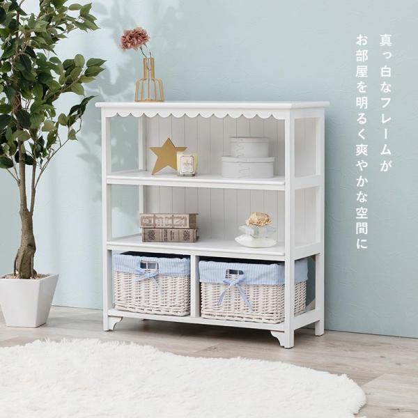 選べるチェスト幅70cm バスケット2個【Frill】フリル（チェスト 完成品 白 3段 かわいい 可愛い 姫系 おしゃれ 北欧 収納 引出し 棚 ラック オープンラック シェルフ カントリー アンティーク ランドリー 脱衣所 かご 韓国風）