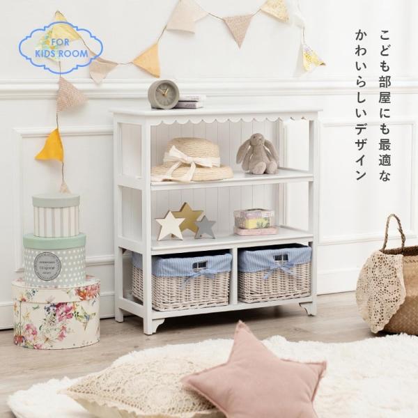 選べるチェスト幅70cm バスケット2個【Frill】フリル（チェスト 完成品 白 3段 かわいい 可愛い 姫系 おしゃれ 北欧 収納 引出し 棚 ラック オープンラック シェルフ カントリー アンティーク ランドリー 脱衣所 かご 韓国風）