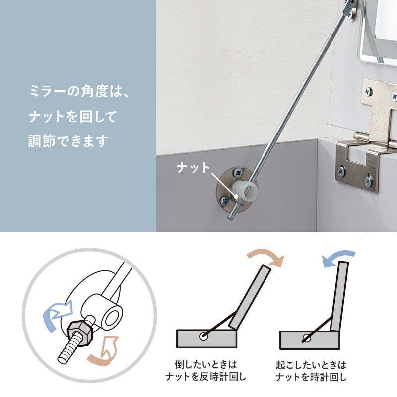 【新商品】[幅80] LEDライト付きドレッサーデスク ミラー角度調節可能 コンセント付き 収納付きスツールセット