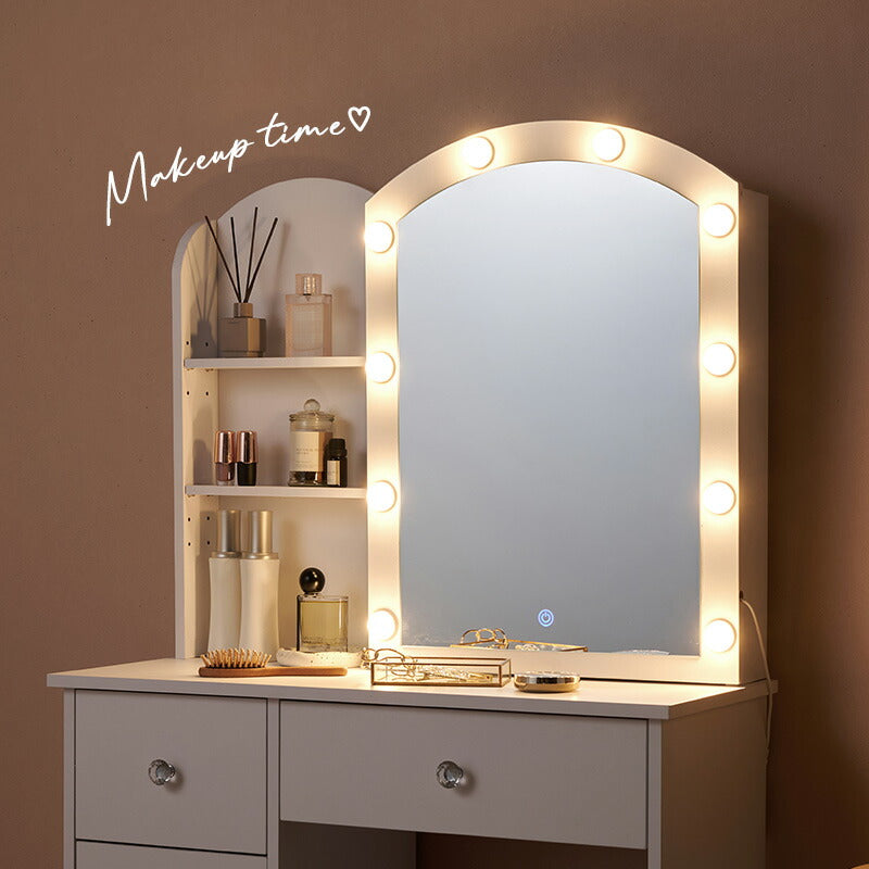 スライドミラードレッサー コンセント付き スツール付き [幅80cm