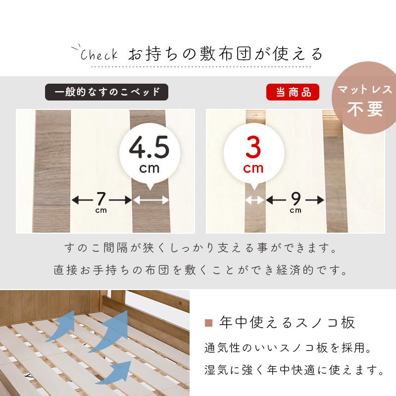 頑丈 木製 ロフトベッド サイドフック・コンセント付き [高さ122/159