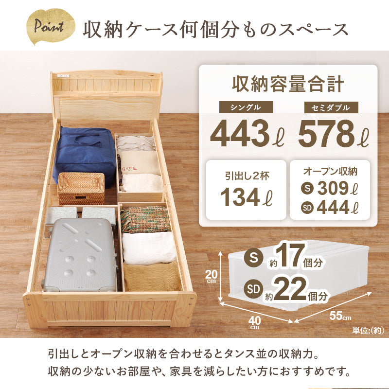 カントリー調すのこベッド 引き出し付きタイプ [S/SD] POLKU（フレーム