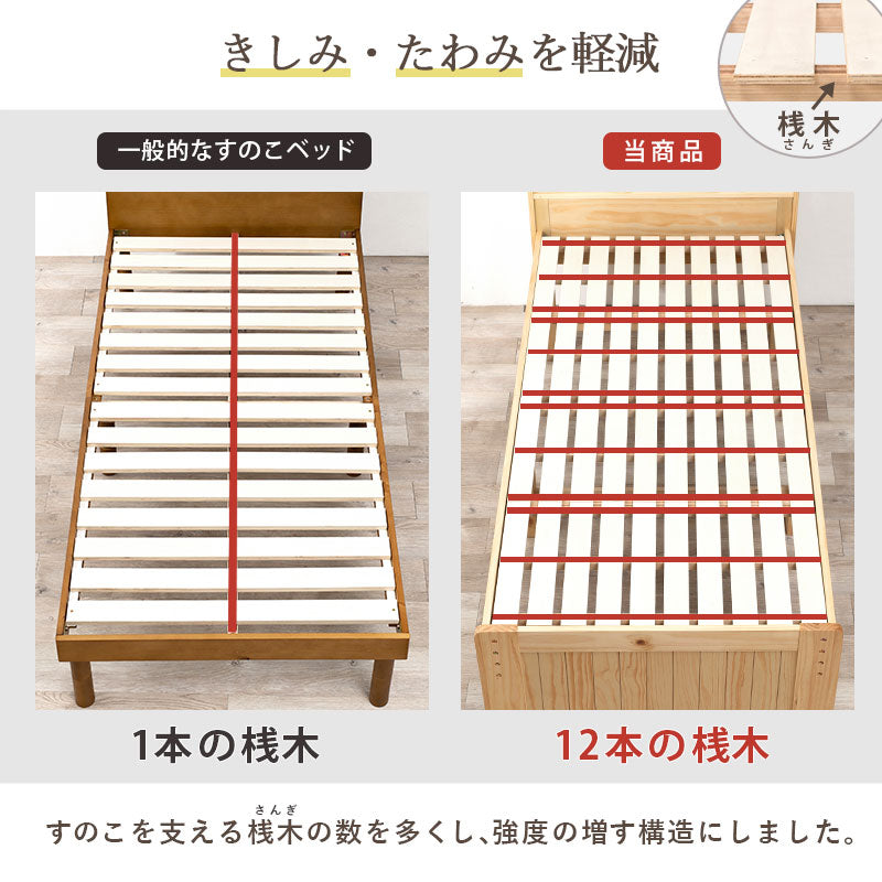 カントリー調すのこベッド 高さ調節3段階 宮棚コンセント付き