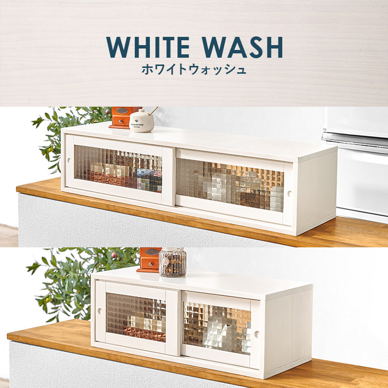 食器棚 カウンター上 楽天市場】両面取り出し 透明＆半透明すりガラス　幅90cmホワイトキッチン収納 ☆カウンター上収納ラック 幅90cm 引き戸 ガラス扉 食器棚・キッチンカウンター