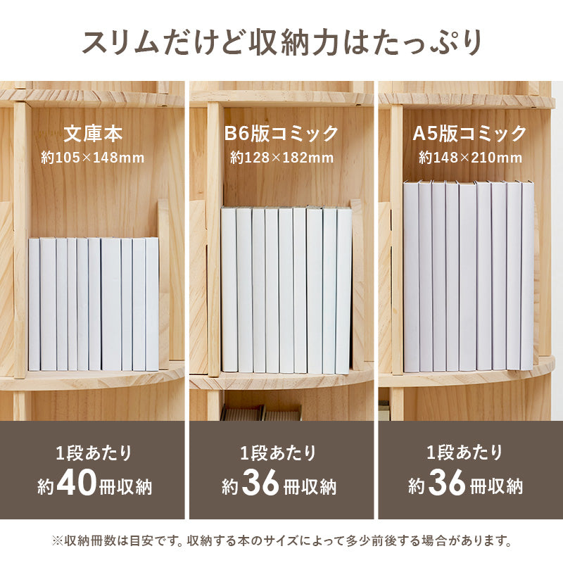 【新商品】[3/4段] 回転コミックラック 丸型 天然木無垢材 pine