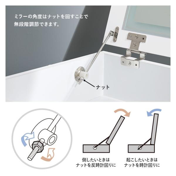 LEDライトつき 伸縮ドレッサー 幅48〜86cm ミラー角度調節可能 ほぼ完成品 クリスタル調取っ手(女優ミラー ドレッサー 鏡 伸縮 大容量 コスメ収納 ドライヤー収納 引き出し シンプル かわいい おしゃれ 白 ホワイト 韓国 デスク ローテーブル 一人暮らし ワンルーム)