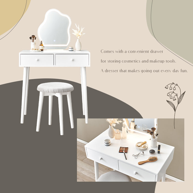 ウェーブミラードレッサー スツールセット 引き出し2杯 [幅75