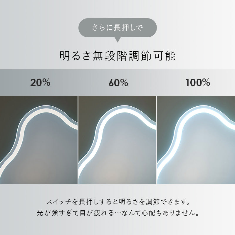【ライト付きが新登場】[幅75] ウェーブミラードレッサー スツールセット LEDライト付き・なし