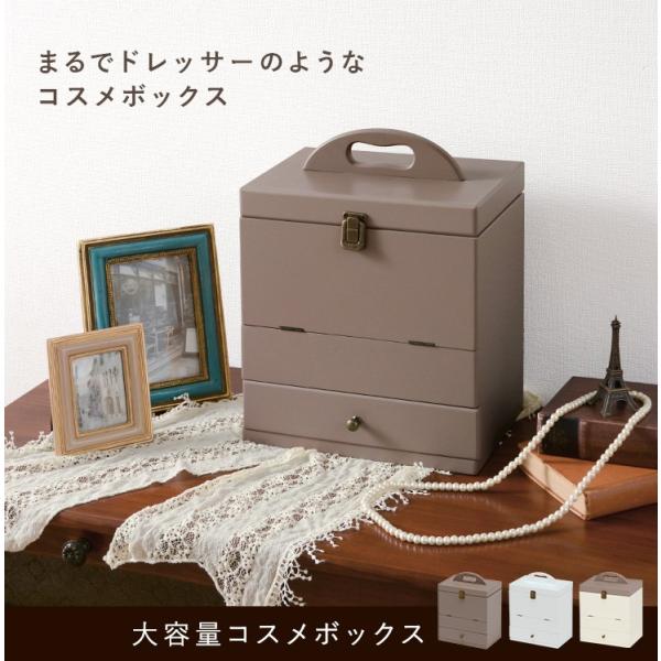 大容量コスメボックス（コスメボックス 大容量 三面鏡 メイクボックス 完成品 ドレッサー 可愛い コンパクト 白 コスメ ボックス メイク