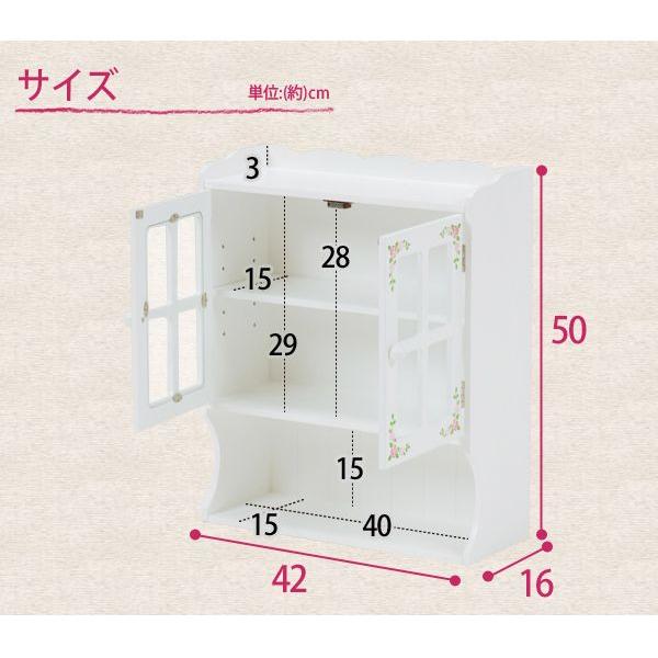 カウンター上収納 ラック ローズ柄 調味料ラック 幅42cm【Happy Rose】（ホワイト）（ローズ柄ペイント スパイスラック キッチンラック 収納ラック 木製 台所用品 キッチン収納 キッチン用品 白 カントリー家具 カントリー雑貨 キッチン雑貨 薔薇柄 バラ柄）