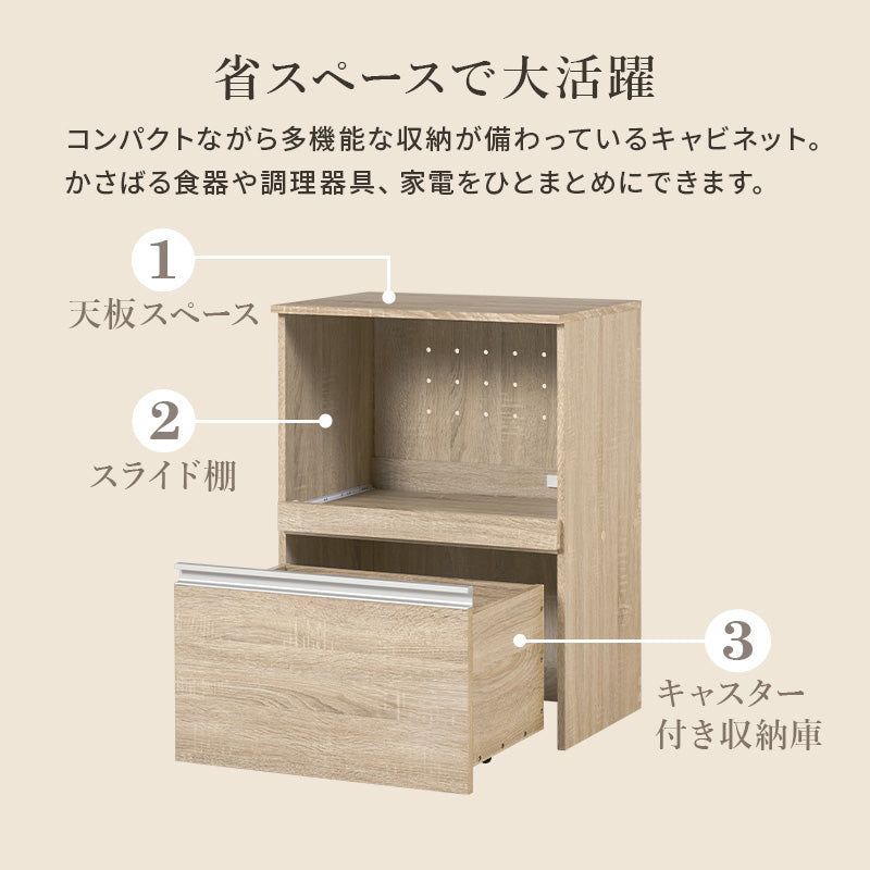 コンパクトなキッチンカウンター コンセント付き [幅60][収納庫タイプ