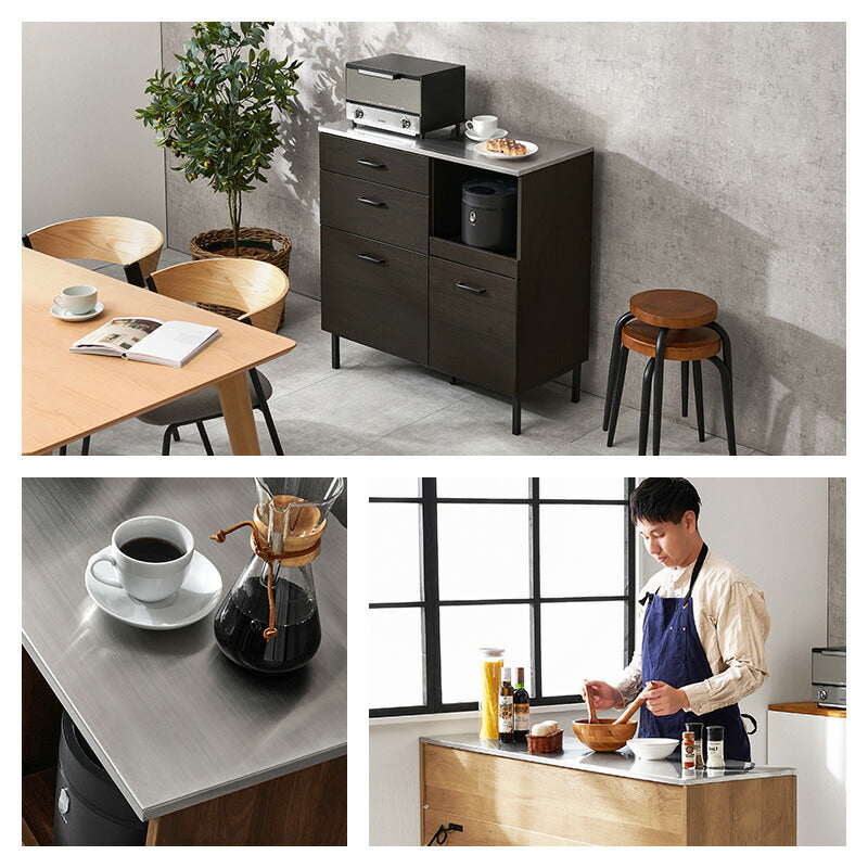 【新商品】[幅85/120/140] ステンレス天板 キッチンカウンター コンセント付き