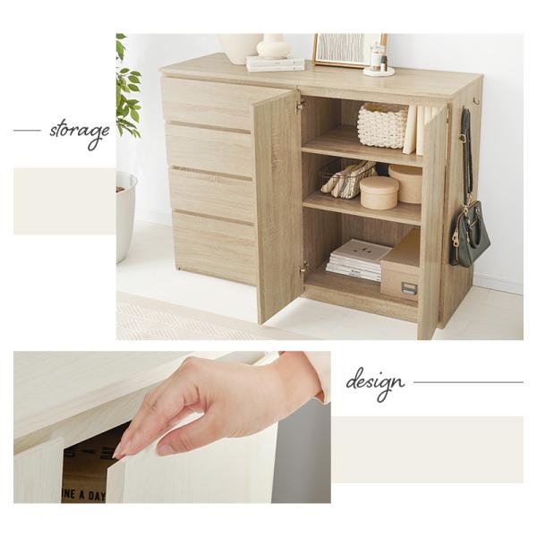 新品】幅118cm 木製キャビネット 大容量収納 引出し&両開き扉付き 高