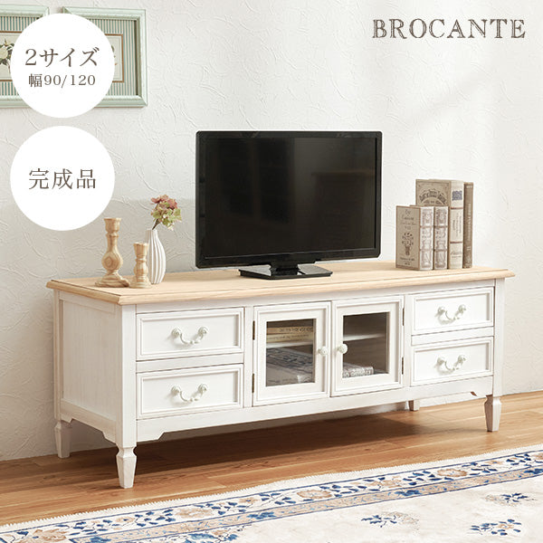 テレビボード ガラス扉付き フレンチアンティーク調 完成品 [幅90/幅