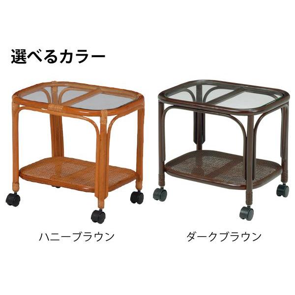 六角形ガラス天板サイドテーブル 幅45] ガラス天板の籐サイドテーブル キャスター付き 完成品