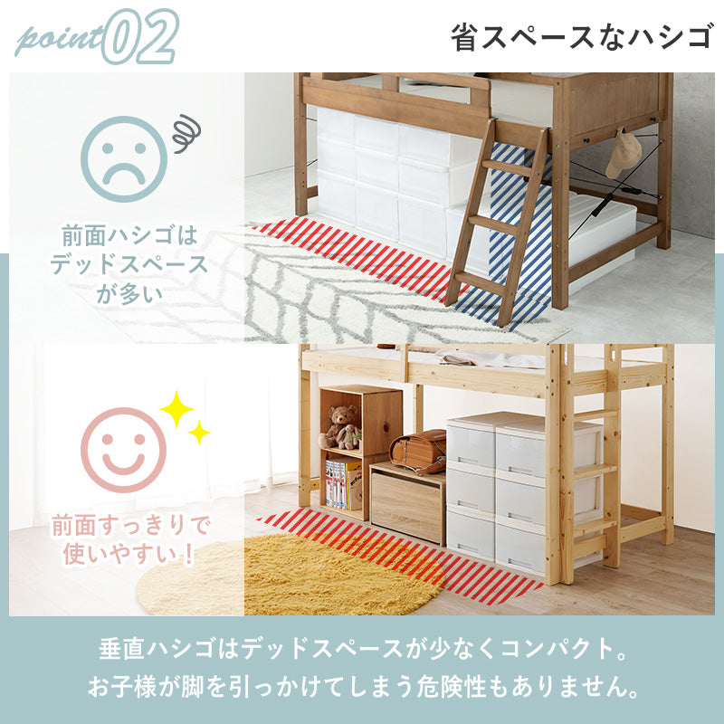 ☆木製ロフトベッド☆ ホワイト　グリーンはしご　テーブル付き！ ベッド ロフトベッド パイプベッド シングル ハイタイプ はしご