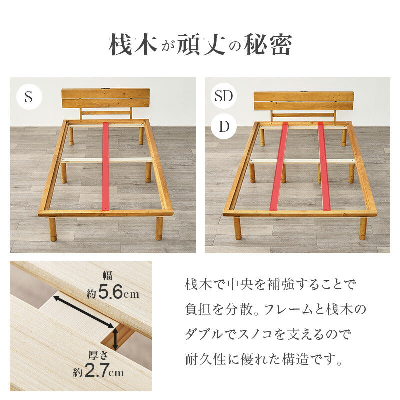 【新商品】[S/SD/D] 頑丈すのこベッド 畳マットレスセット 高さ調節3段階 敷布団対応 宮棚付き