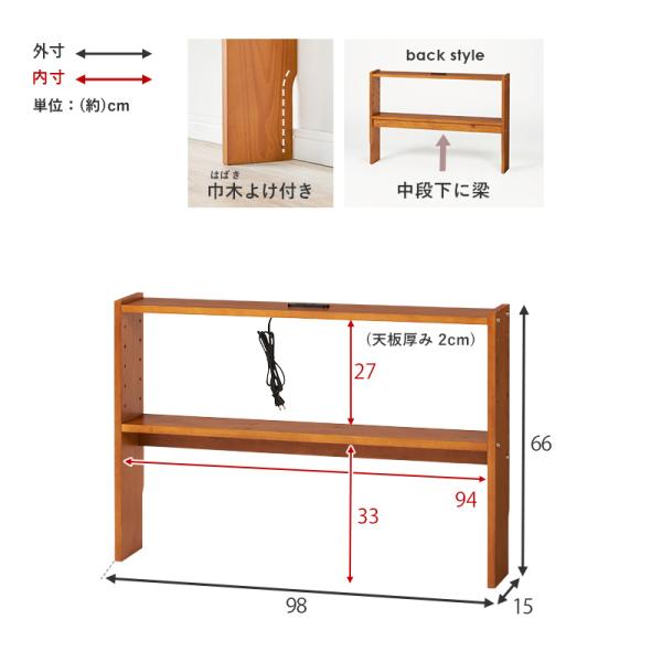 [幅96][シングル専用] 後付けヘッドボード コンセント付き