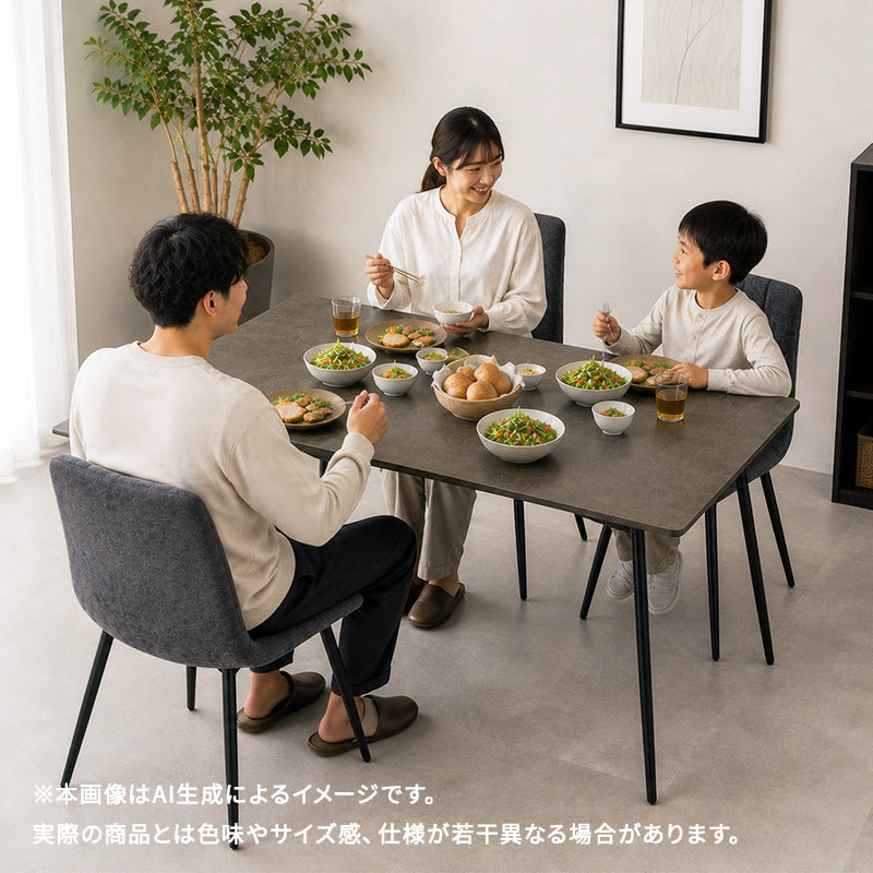 [幅120] 4人用ダイニングセット (長方形大理石調テーブル+チェア4脚)